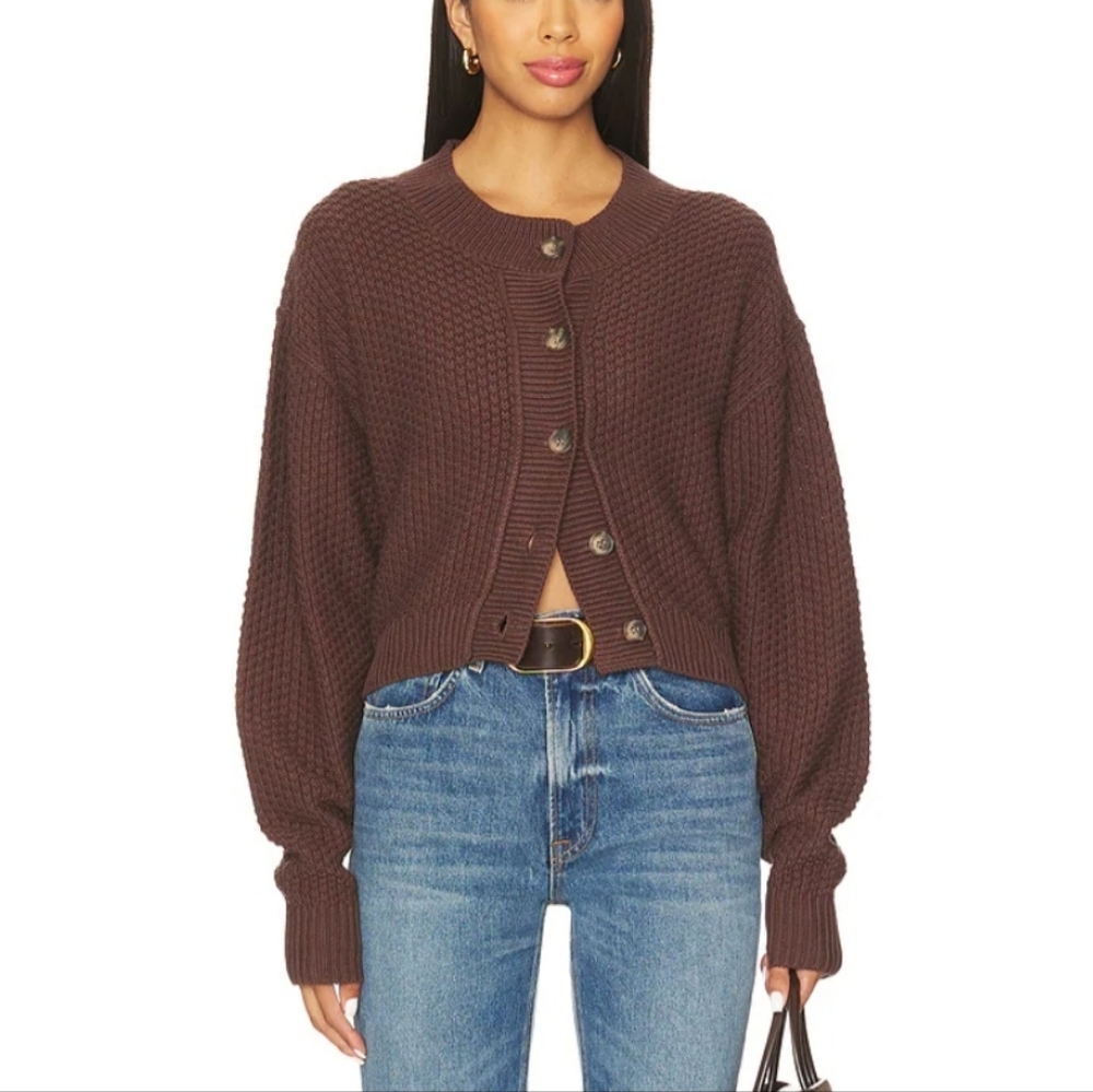 NWT Free People Lila Cardigan Sweater In Potting Soil (Brown) Size XS